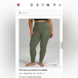 lululemon Align™ High-Rise Pant 28"
Green Twill
Size 16